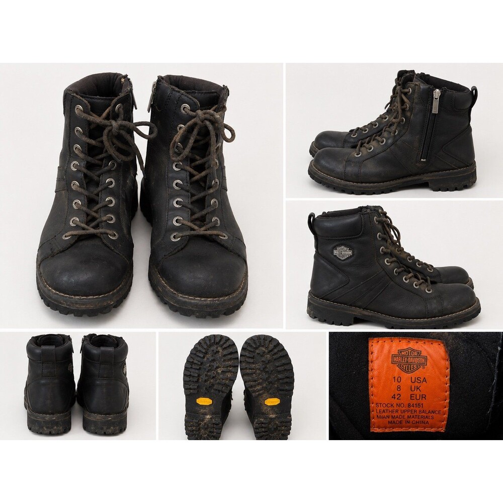 Harley-Davidson Women’s Leather Motorcycle Boots Black Side Zip Lace-Up Vibram